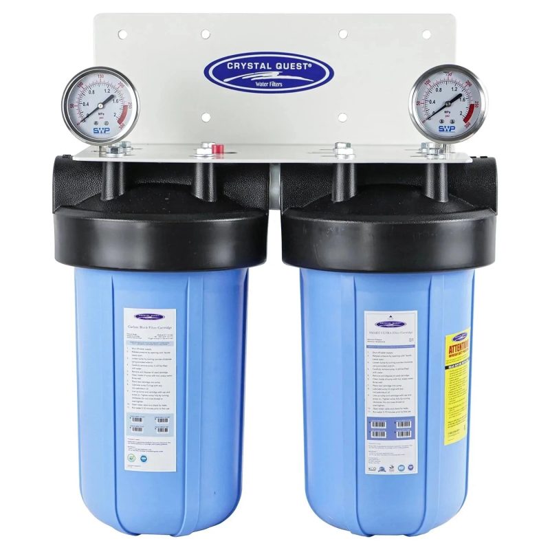 double 1 compact whole house water filter iron manganese sulfide removal 2 4 gpm 1 2 people crystal quest whole house water filters 32433624088669