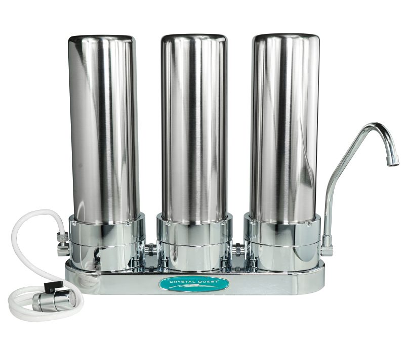 Triple / Stainless Steel Arsenic Countertop Water Filter System - Countertop Water Filters - Crystal Quest