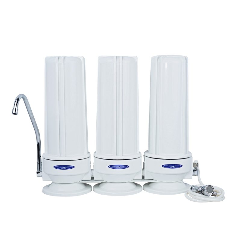 Triple / White (Polypropylene) Lead Countertop Water Filter System - Countertop Water Filters - Crystal Quest